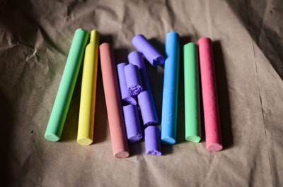 Seven different colors of chalk gray surface
